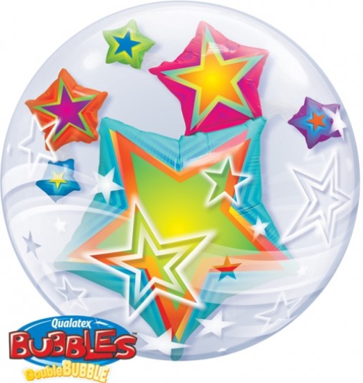 XL Ballon in Ballon - Double Bubble - farbenfrohe Sterne - 61 cm