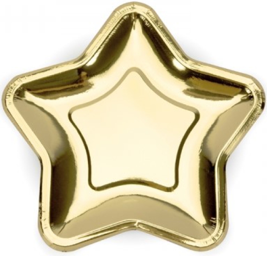 6 - Formteller - Pappteller - Stern - gold - metallic - 18 cm