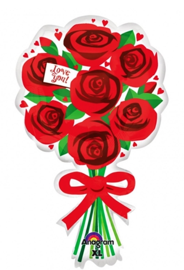 XL Folienballon - Strauß - rote Rosen - "Love You!" - 76 x 45 cm