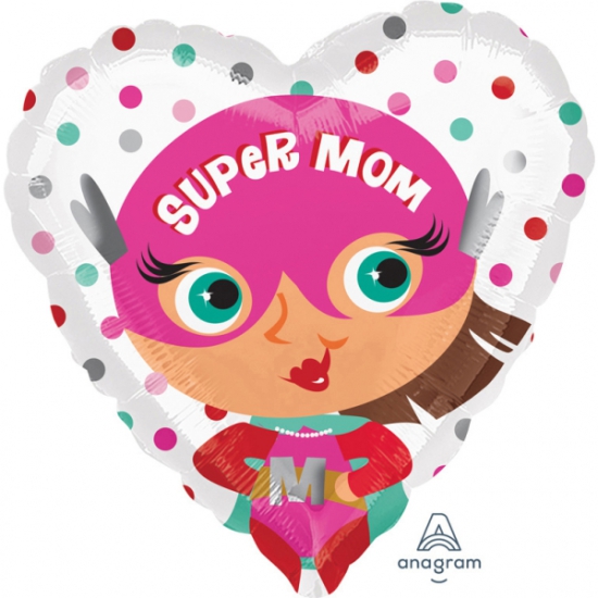 Folienballon -  "Super Mom" - Herz - 43 cm