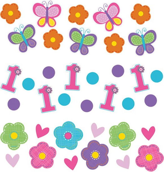 Streudeko - Konfetti - 1. Birthday - 1. Geburtstag - Schmetterlinge - Blumen - 34g