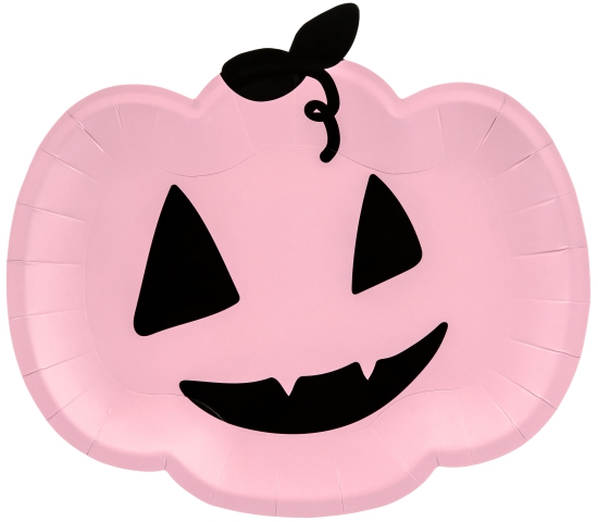 6 Pappteller - Halloween - rosa Kürbis - 25 x 22cm