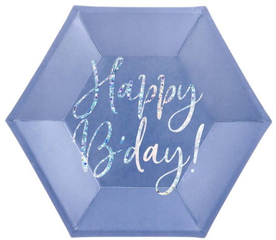 6 Teller - Happy Birthday - blau - silber - Ø 20 cm
