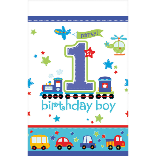 Plastiktischdecke - 1st Birthday - Lustige Fahrzeuge - 137 x 259 cm