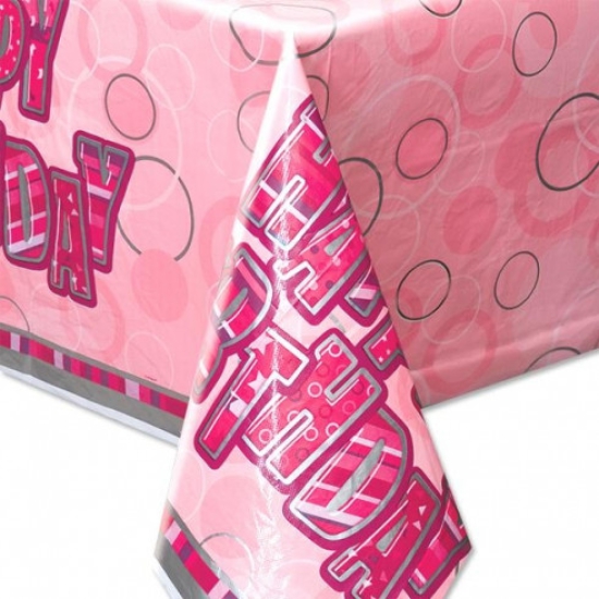 Plastiktischdecke - Happy Birthday - pink - 137 x 213 cm