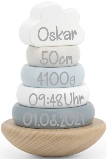 Label Label - Holz - Steckspiel - Balance - Blau- personalisierbar