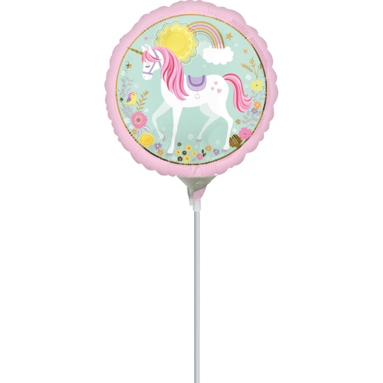 Folienballon am Stab - luftgefüllt - Magisches Einhorn - Magical Unicorn - 22,8 cm
