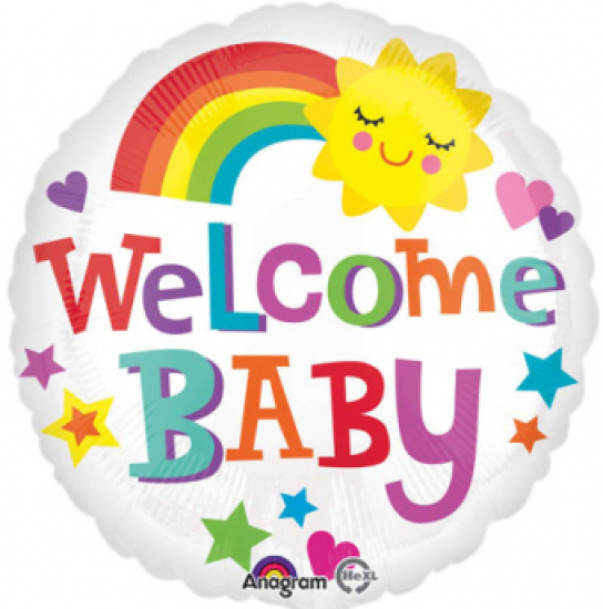 Folienballon -  "Welcome Baby" - Regenbogen - "kleiner Sonnenschein" - 43 cm