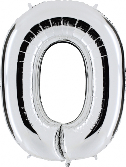 Folienballon Riesenzahl "0", silber, 102 cm
