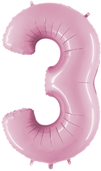 Folienballon - Riesenzahl - "3" - rosa - pastell - 102 cm