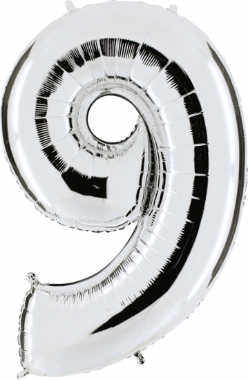 Folienballon Riesenzahl "9", silber, 102 cm