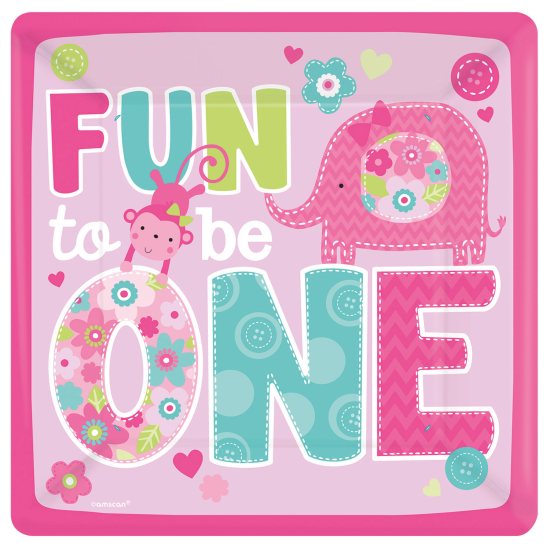 8 Pappteller - 1. Geburtstag - 1st Birthday - One Wild Girl - Fun to be one - 26 cm