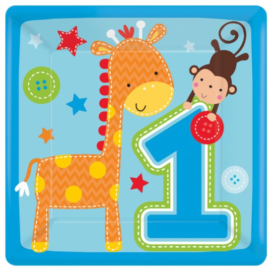 8 Pappteller - 1. Geburtstag - 1st Birthday - Wilder Junge - 17,7 cm - eckig