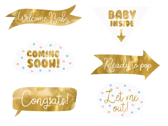 6 Fotoboxrequisiten - Photo Props - Gender Reveal - Geburt - Baby Shower - gold