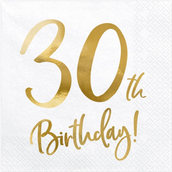 20 Servietten - "Happy 30th Birthday" - Goldener Geburtstag - 33 x 33 cm
