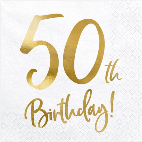 20 Servietten - "Happy 50th Birthday" - Goldener Geburtstag - 33 x 33 cm
