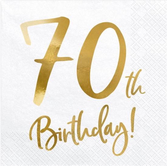 20 Servietten - "Happy 70th Birthday" - Goldener Geburtstag - 33 x 33 cm