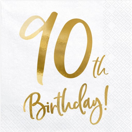 20 Servietten - "Happy 90th Birthday" - Goldener Geburtstag - 33 x 33 cm
