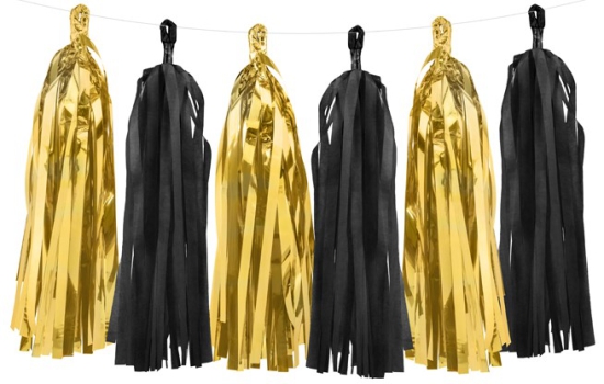 Tassel-Girlande - Schwarz - Gold - metallic - 200 cm