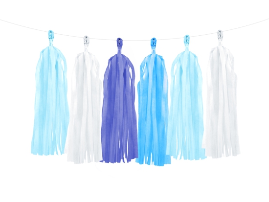 Tassel-Girlande - Pastell - blau - weiß - 200 cm