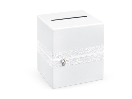 Geschenkkarten Box - weiß mit Spitze - 24 x 24 x 24 cm