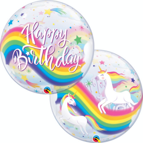 XL Ballon - Bubble - transparent - Happy Birthday - Regenbogen - Einhorn - Unicorn - 56 cm