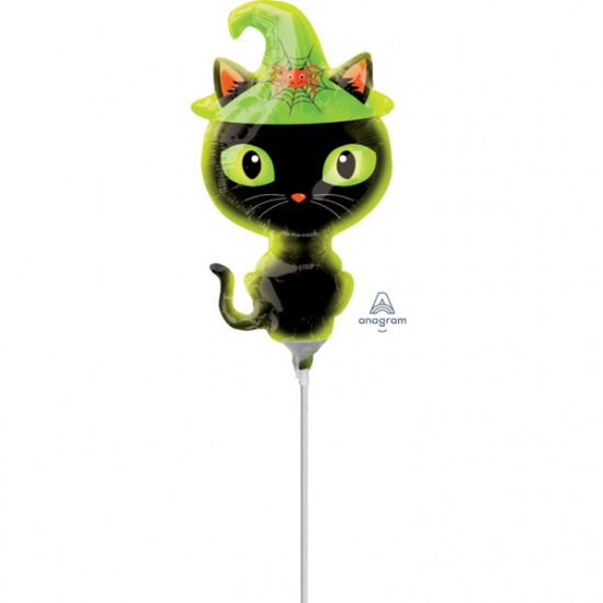 Folienballon am Stab - luftgefüllt - "schwarze Katze" - Halloween