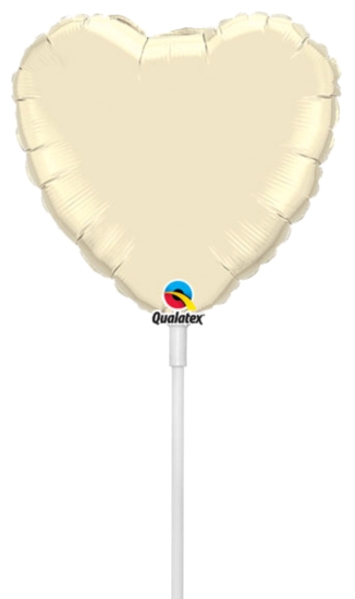 Folienballon am Stab - luftgefüllt - Herz - creme - 22,8 cm
