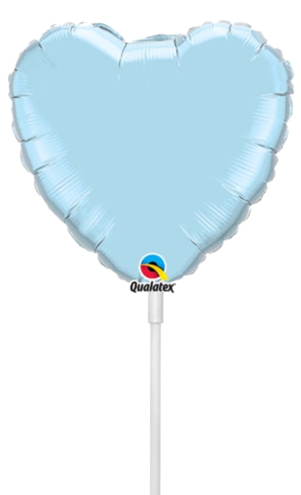 Folienballon am Stab - luftgefüllt - Herz - hellblau - 22,8 cm