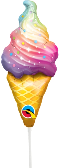 Folienballon am Stab - luftgefüllt - Rainbow Eiscreme - Regenbogen Eis - 36 cm