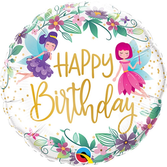 Folienballon - Happy Birthday - zauberhafte Feen - 46 cm