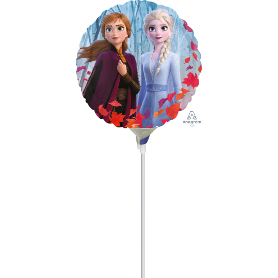 Folienballon am Stab - luftgefüllt - Disney - Frozen 2 - Die Eiskönigin 2 - Anna - Elsa - Olaf - rund - 22,8 cm