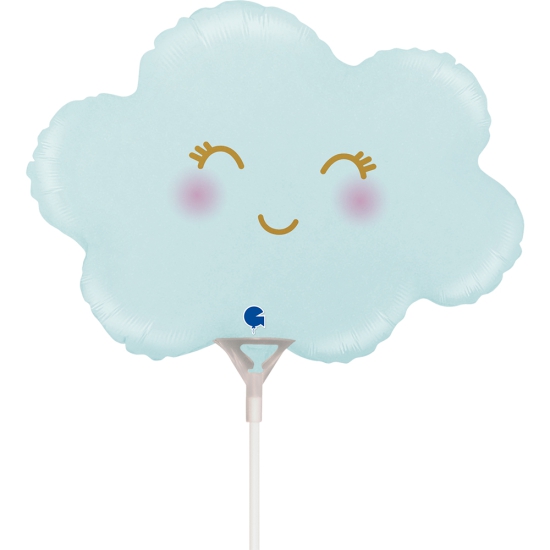 Folienballon am Stab - luftgefüllt - Geburt - süße blaue Wolke - 36 cm