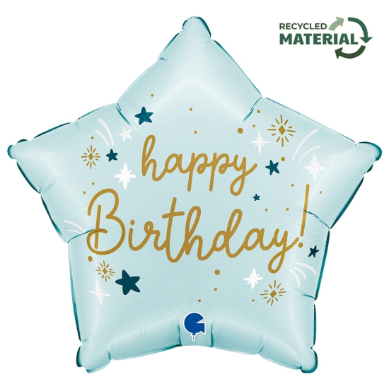 Folienballon - Happy Birthday - Stern - Blau - 46 cm