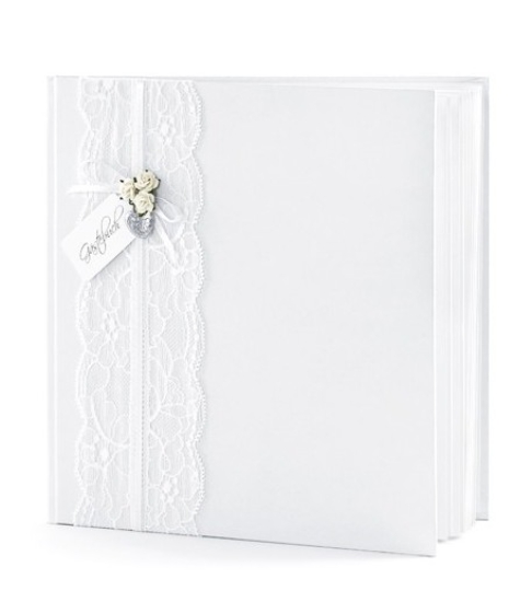 Gästebuch mit weißen Rosen - Vintage - Hochzeit - 20,5 x 20,5 cm