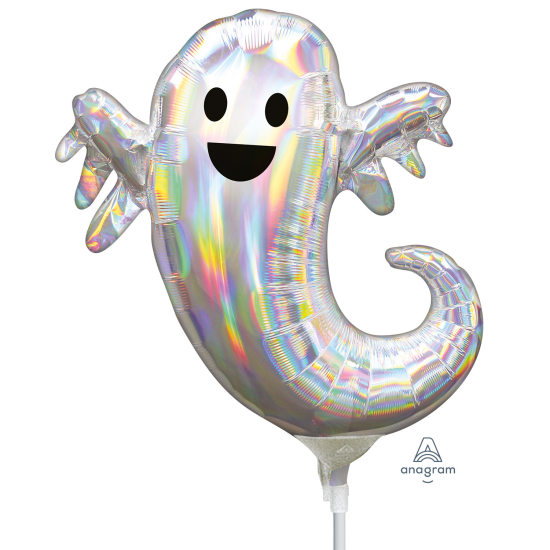 Folienballon am Stab - luftgefüllt - Geist - Gespenst - irisierend - schimmernd - Halloween