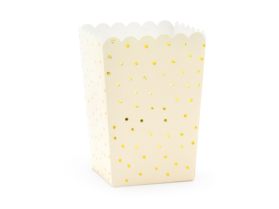 6 Snack - Popcorn - Boxen - creme mit goldenen Punkten - Pappe