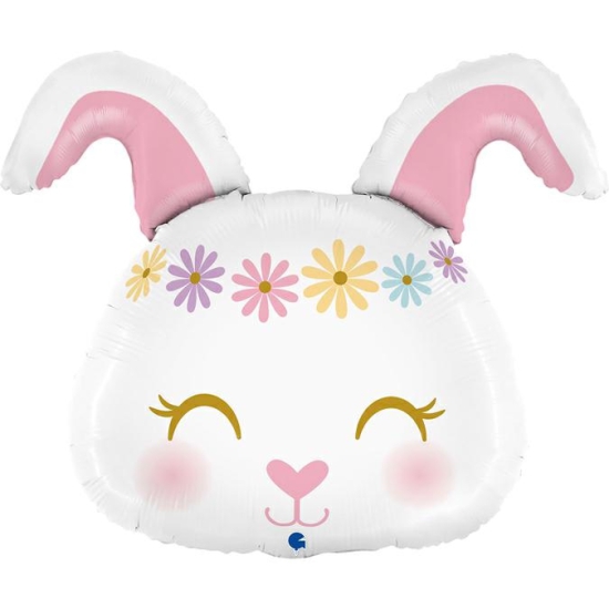 XL Folienballon - süßer Hase mit Blumenkranz - 64 cm