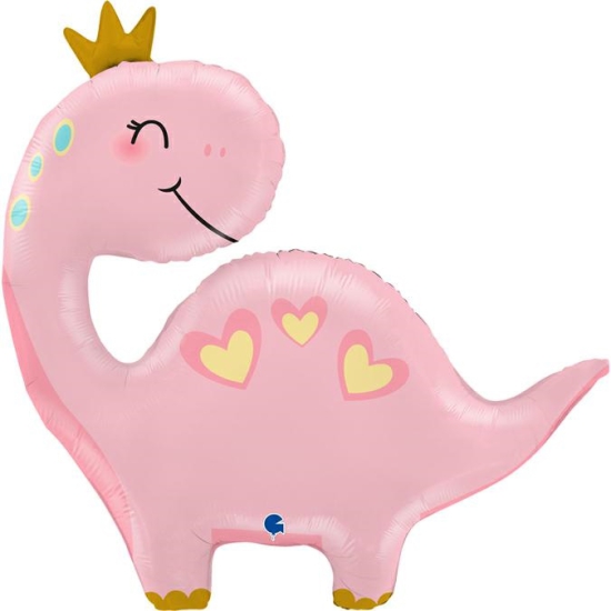 XL Folienballon - Pinker Dino mit Krone - 71 cm