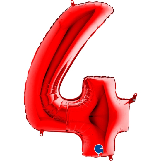 Folienballon Riesenzahl - 4 - Rot -  102 cm
