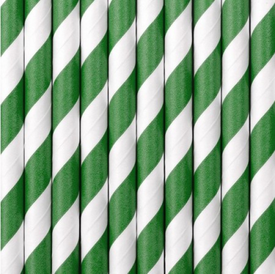 10 Strohhalme - Papier - weiß - dunkelgrün - gestreift - 19,5 cm