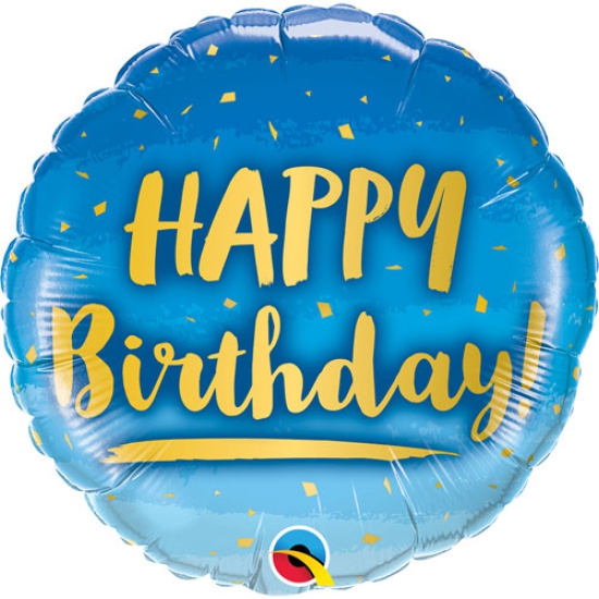 Folienballon - Happy Birthday - blau - gold - 46 cm