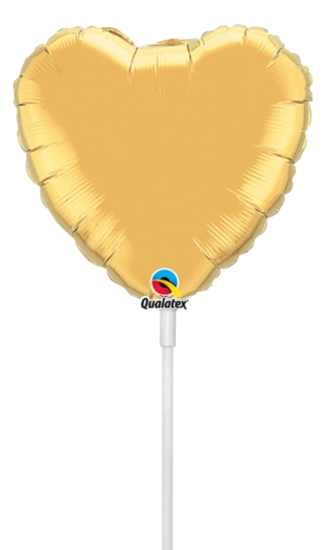 Folienballon am Stab - luftgefüllt - Herz - gold - 22,8 cm