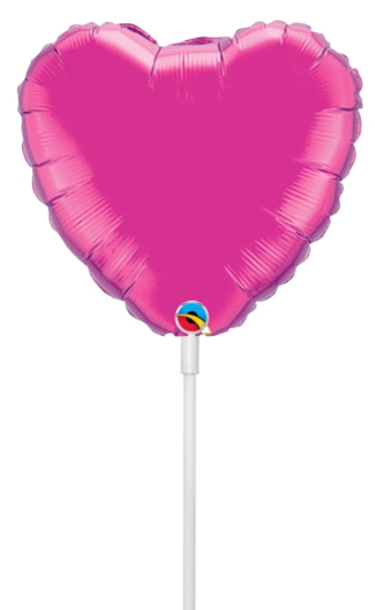 Folienballon am Stab - luftgefüllt - Herz - magenta - 22,8 cm