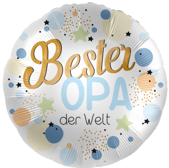 Folienballon - "Bester OPA der Welt" - rund - pastell - Punkte und Sterne - 45 cm