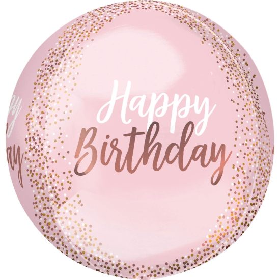 XL Folienballon - Orb - Happy Birthday - Blush - roségold - 38 x 40 cm