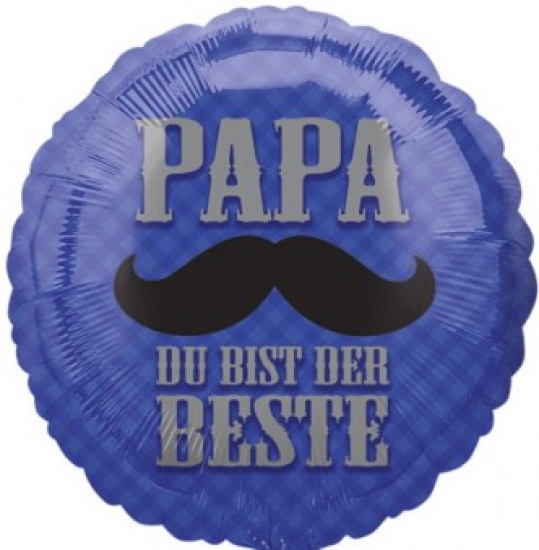 Folienballon -  "Papa ist der Beste" - Schnurrbart - rund - 43 cm