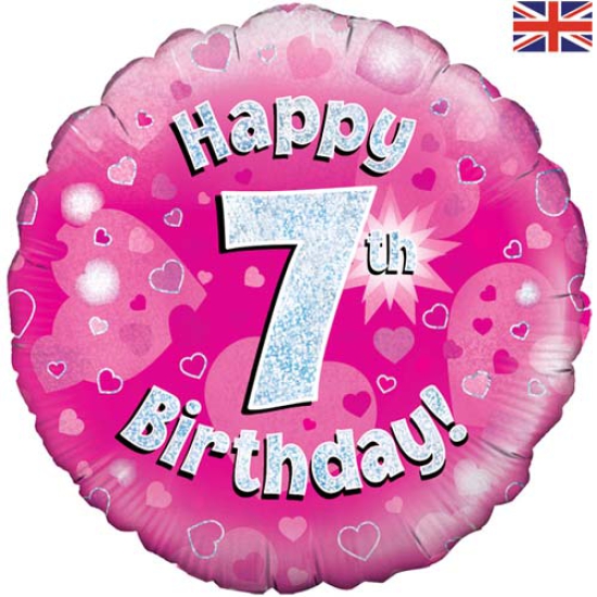 Folienballon - Happy Birthday - "7" - Glitzerregen - pink - 45,7 cm