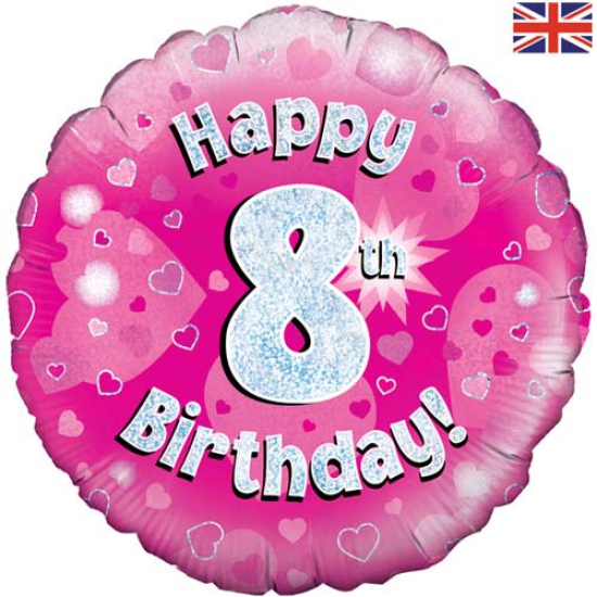 Folienballon - Happy Birthday - "8" - Glitzerregen - pink - 45,7 cm