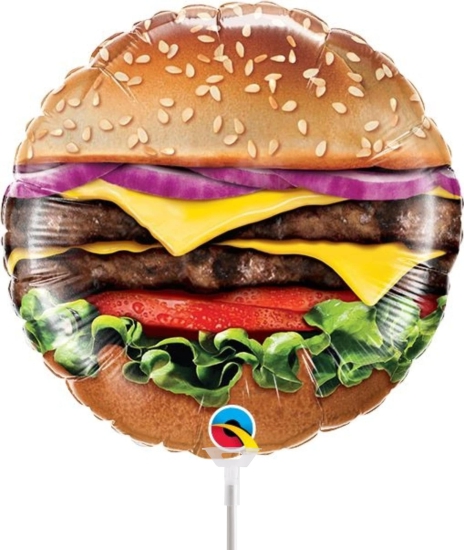 Folienballon am Stab - luftgefüllt - Cheeseburger - Hamburger - 23 cm